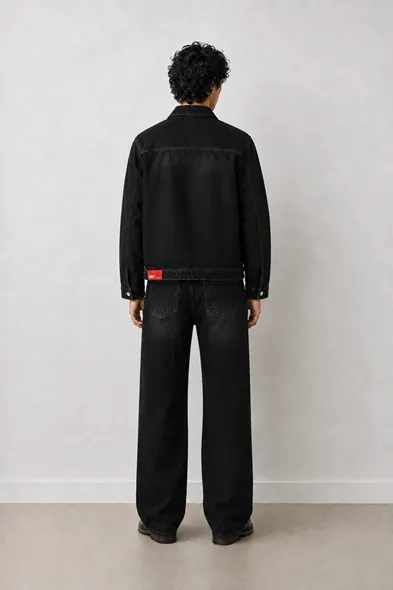 Duster Kombin - Siyah - Lüks Street Crop - %100 Pamuk Denim - Erkek Kot Ceket - Bootcut Lüks Street - %100 Pamuk Denim - Erkek Kot Pantolon