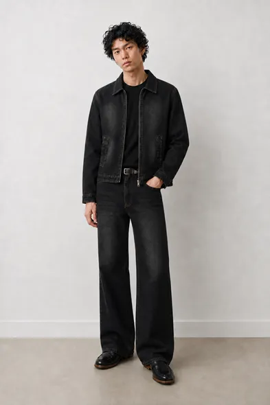 Duster Siyah Lüks Street Crop %100 Pamuk Denim Erkek Kot Ceket ve Bootcut Lüks Street %100 Pamuk Denim Erkek Kot Pantolon Kombin