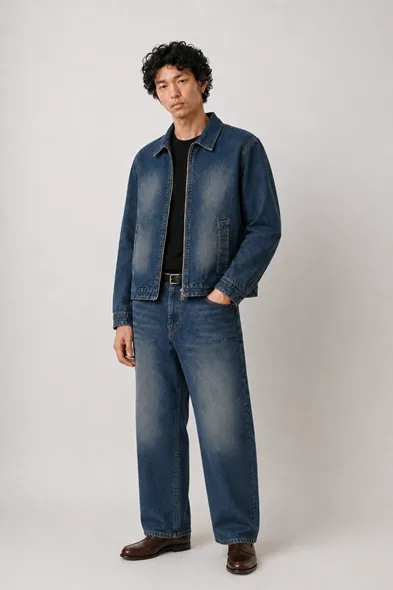 Duster - Mavi - Lüks Street Crop - %100 Pamuk Denim - Erkek Kot Ceket - Bootcut Lüks Street - %100 Pamuk Denim - Erkek Kot Pantolon - Kombin