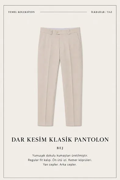 Leon - Bej - İtalyan Kesim Viskon - Klasik Erkek Pantolon