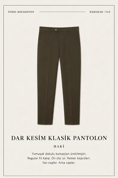 Leon - Haki - İtalyan Kesim Viskon - Klasik Erkek Pantolon