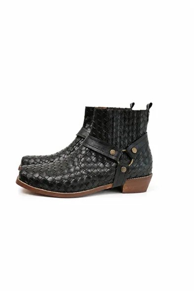 Winter Rodeo - Siyah - Cilt Exclusive Örgü Desen - Cowboy Erkek Bot