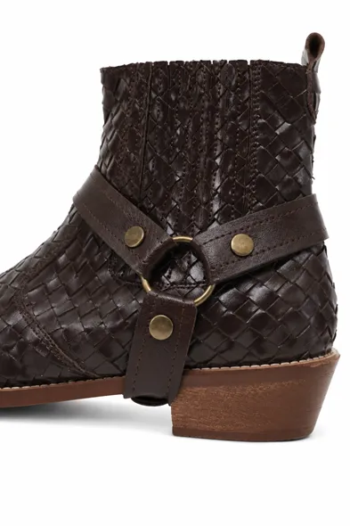 Winter Rodeo - Kahve - Cilt Exclusive Örgü Desen - Cowboy Erkek Bot