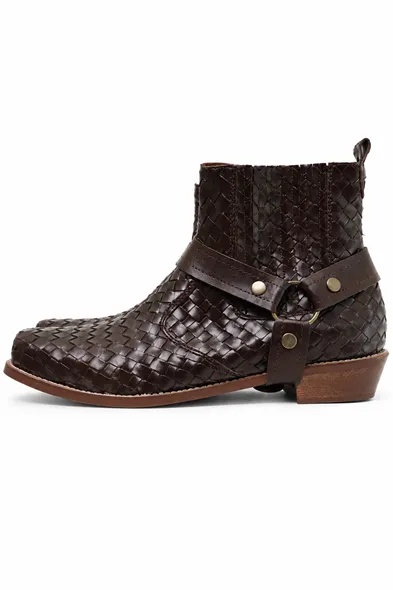 Winter Rodeo - Kahve - Cilt Exclusive Örgü Desen - Cowboy Erkek Bot