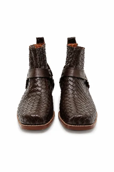 Winter Rodeo - Kahve - Cilt Exclusive Örgü Desen - Cowboy Erkek Bot