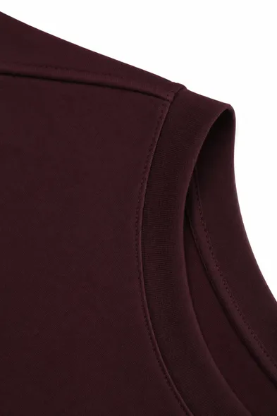 Bran - Bordo - Oversize Pamuklu - Uzun Kollu Hafif Crop - Erkek Tshirt