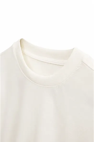 Bran - Beyaz - Oversize Pamuklu - Uzun Kollu Hafif Crop - Erkek Tshirt