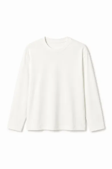 Bran - Beyaz - Oversize Pamuklu - Uzun Kollu Hafif Crop - Erkek Tshirt
