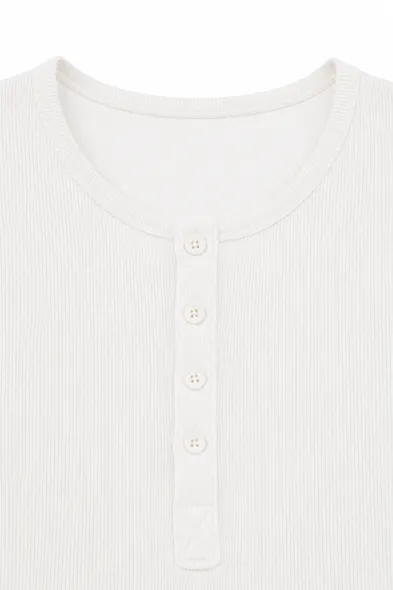 Shale - Beyaz - Bisiklet Yaka Uzun Kollu - %100 Pamuk - Yaka Düğmeli Erkek Tshirt