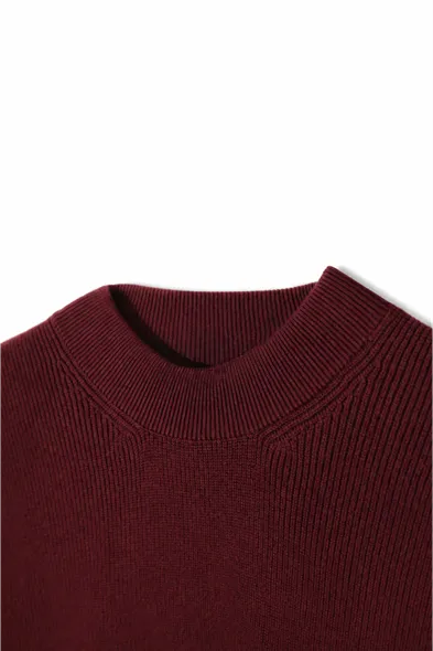 Woven - Bordo - Pamuklu Yarım Boğazlı - Erkek Kazak