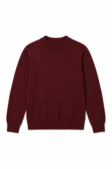 Woven - Bordo - Pamuklu Yarım Boğazlı - Erkek Kazak
