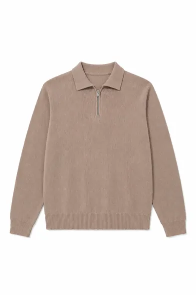 Kelso - Stone - Pamuklu Feruarlı Polo Yaka - Erkek Kazak
