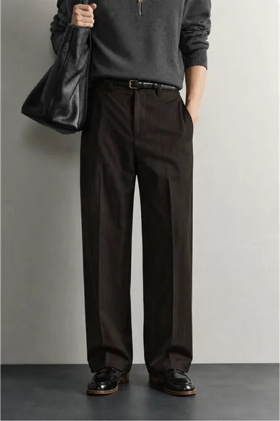Rugged - Kahve - Japon BAGGY  - Poliviskon Klasik - Erkek Pantolon
