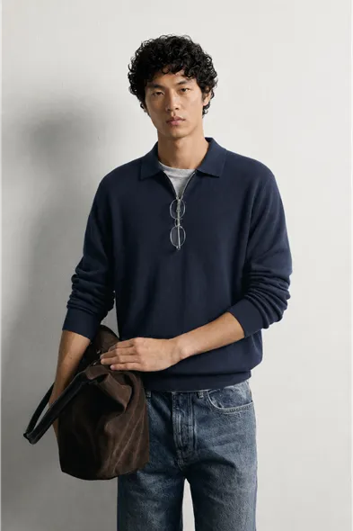 Kelso - Navy - Pamuklu Feruarlı Polo Yaka - Erkek Kazak