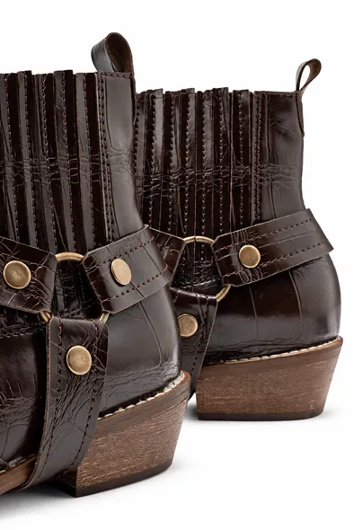 North Rider - Kahverengi - Cilt Croco Desen - Cowboy Erkek Bot