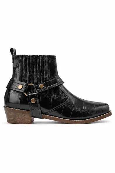 North Rider - Siyah - Cilt Croco Desen - Cowboy Erkek Bot