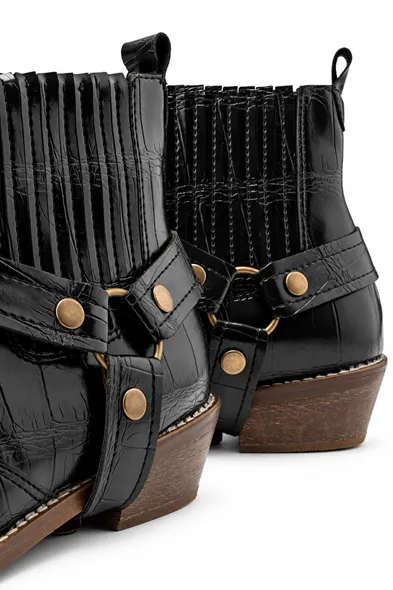 North Rider - Siyah - Cilt Croco Desen - Cowboy Erkek Bot