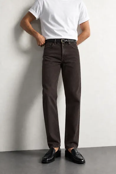 Brick - Koyu Kahve - Tapered Delüks Street - %100 Pamuk Denim - Erkek Kot Pantolon