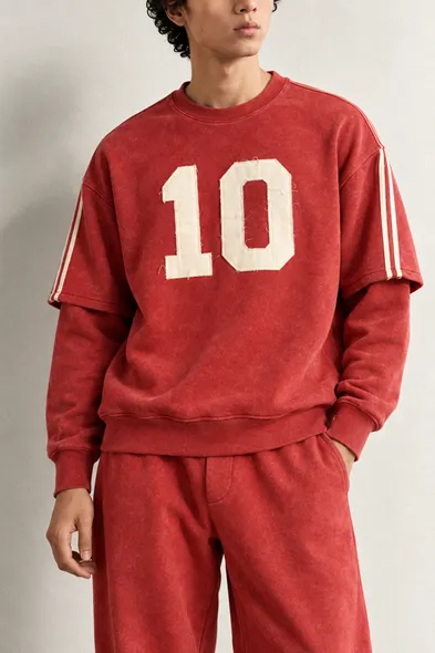 Arlo - Kırmızı - Bisiklet Yaka %100 Pamuk - Erkek Sweatshirt