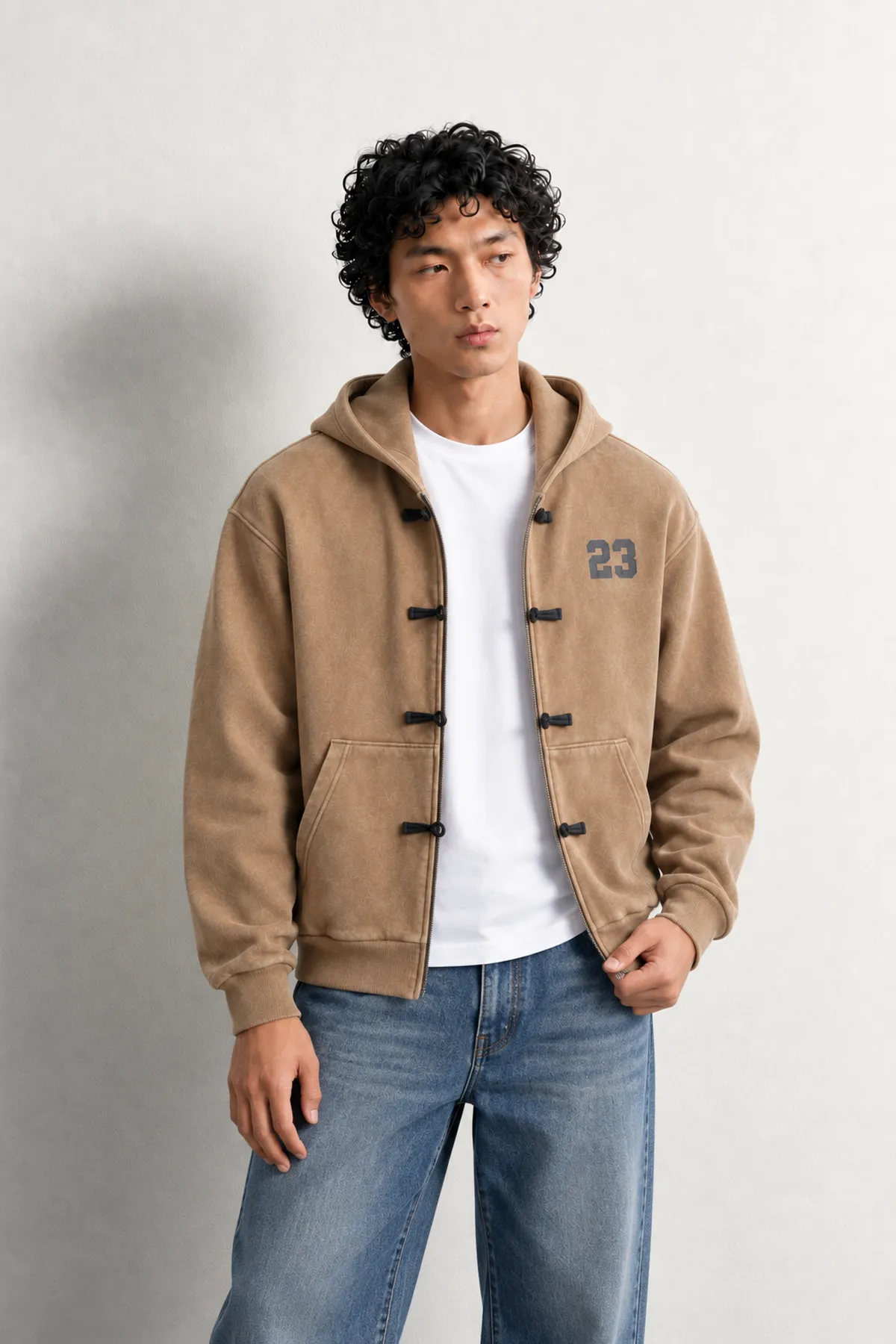 Weldon - Bej - Kapüşonlu Fermuarlı %100 Pamuk - Erkek Sweatshirt
