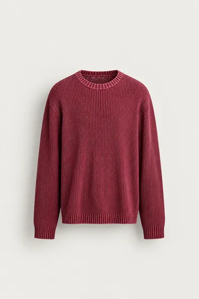Knole - Bordo - Boxy Fit Geniş Yaka - Erkek Kazak