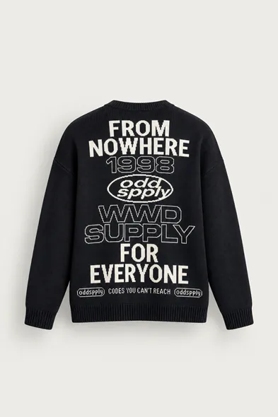 Supply - Siyah - Oversize Fit Bisiklet Yaka - Erkek Kazak
