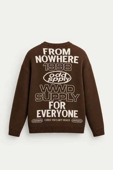 Supply - Kahverengi - Oversize Fit Bisiklet Yaka - Erkek Kazak