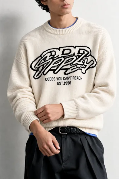 Supply - Bej - Oversize Fit Bisiklet Yaka - Erkek Kazak