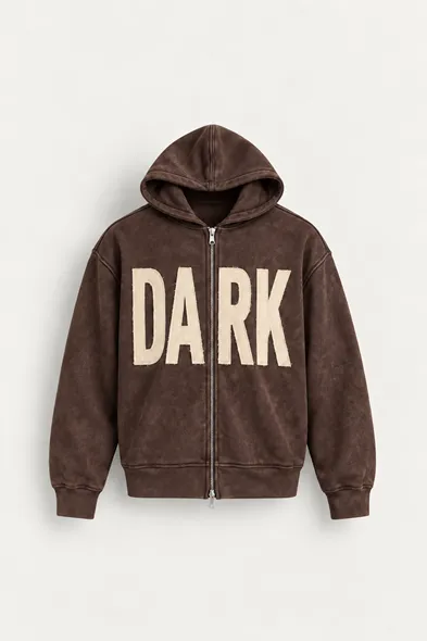 Dark - Kahverengi - Kapüşonlu Çift Fermuarlı - Pamuklu Erkek Sweatshirt