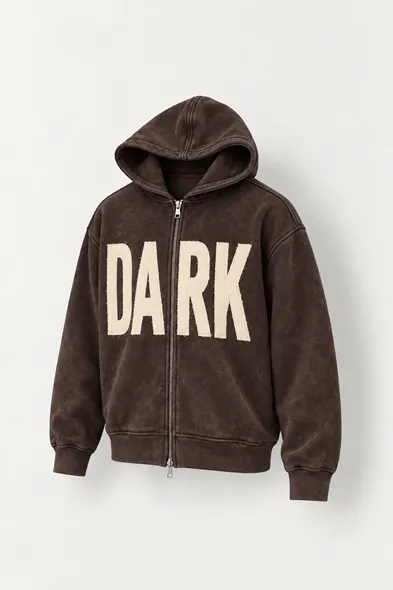 Dark - Kahverengi - Kapüşonlu Çift Fermuarlı - Pamuklu Erkek Sweatshirt