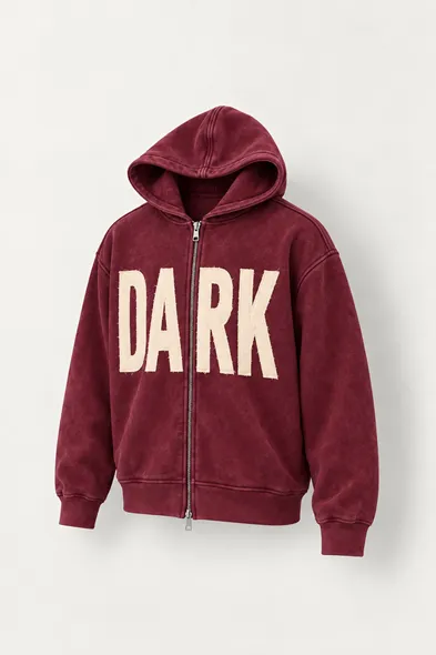 Dark - Bordo - Kapüşonlu Çift Fermuarlı - Pamuklu Erkek Sweatshirt