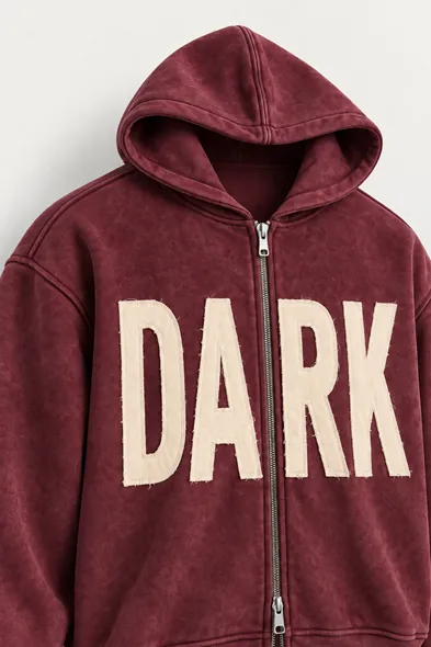 Dark - Bordo - Kapüşonlu Çift Fermuarlı - Pamuklu Erkek Sweatshirt