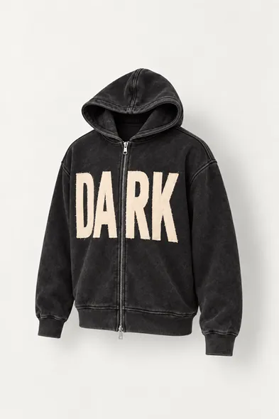 Dark - Siyah - Kapüşonlu Çift Fermuarlı - Pamuklu Erkek Sweatshirt