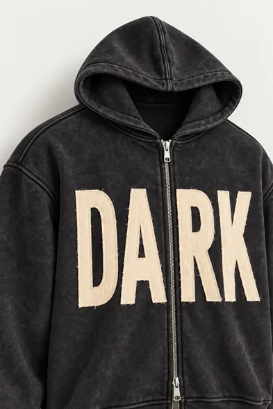 Dark - Siyah - Kapüşonlu Çift Fermuarlı - Pamuklu Erkek Sweatshirt