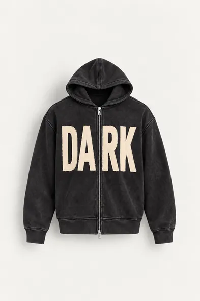 Dark - Siyah - Kapüşonlu Çift Fermuarlı - Pamuklu Erkek Sweatshirt