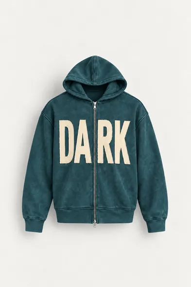 Dark - Yeşil - Kapüşonlu Çift Fermuarlı - Pamuklu Erkek Sweatshirt