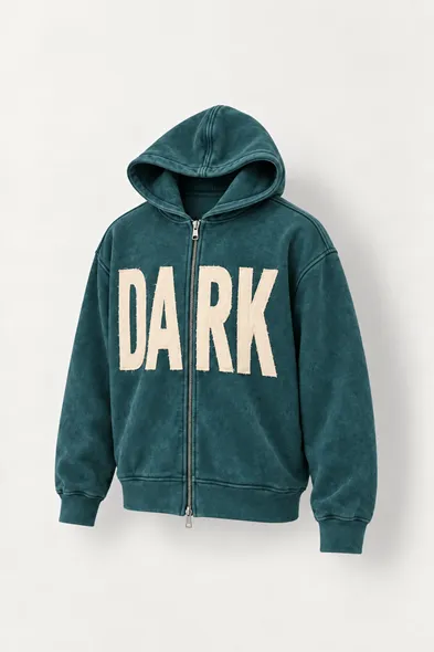 Dark - Yeşil - Kapüşonlu Çift Fermuarlı - Pamuklu Erkek Sweatshirt