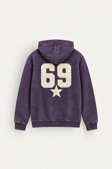 Six Nine - Mor - Kapüşonlu Çift Fermuarlı - Pamuklu Erkek Sweatshirt