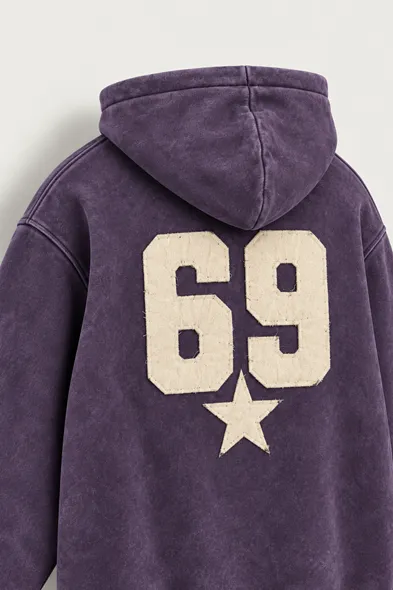 Six Nine - Mor - Kapüşonlu Çift Fermuarlı - Pamuklu Erkek Sweatshirt