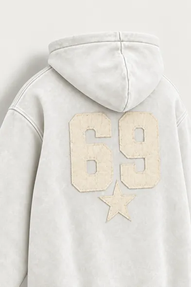 Six Nine - Beyaz - Kapüşonlu Çift Fermuarlı - Pamuklu Erkek Sweatshirt