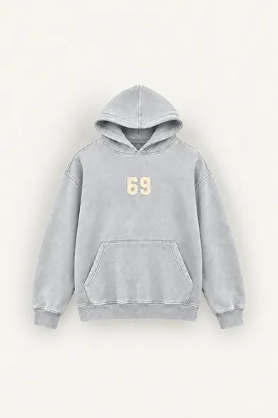 Six Nine - Açık Gri - Kapüşonlu Çift Fermuarlı - Pamuklu Erkek Sweatshirt