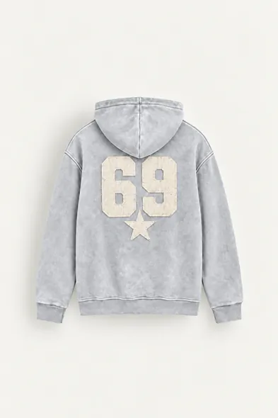 Six Nine - Açık Gri - Kapüşonlu Çift Fermuarlı - Pamuklu Erkek Sweatshirt