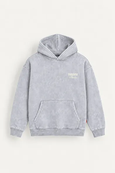 Ravage - Açık Gri - Kapüşonlu Çift Fermuarlı - Pamuklu Erkek Sweatshirt