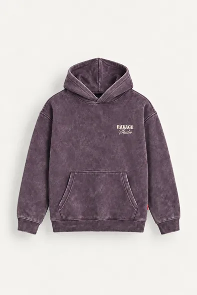 Ravage - Mor - Kapüşonlu Çift Fermuarlı - Pamuklu Erkek Sweatshirt