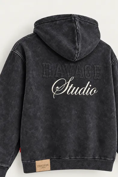 Ravage - Siyah - Kapüşonlu Çift Fermuarlı - Pamuklu Erkek Sweatshirt