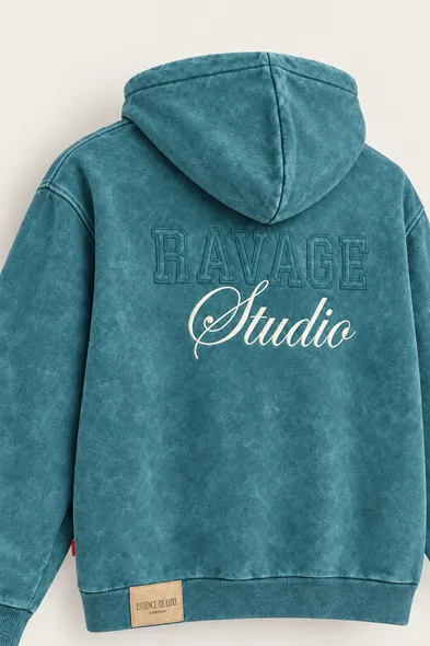 Ravage - Yeşil - Kapüşonlu Çift Fermuarlı - Pamuklu Erkek Sweatshirt