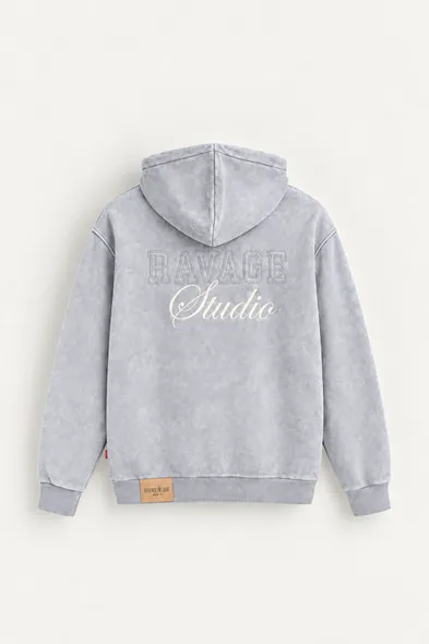 Ravage - Açık Gri - Kapüşonlu Çift Fermuarlı - Pamuklu Erkek Sweatshirt