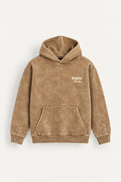 Ravage - Taba - Kapüşonlu Çift Fermuarlı - Pamuklu Erkek Sweatshirt