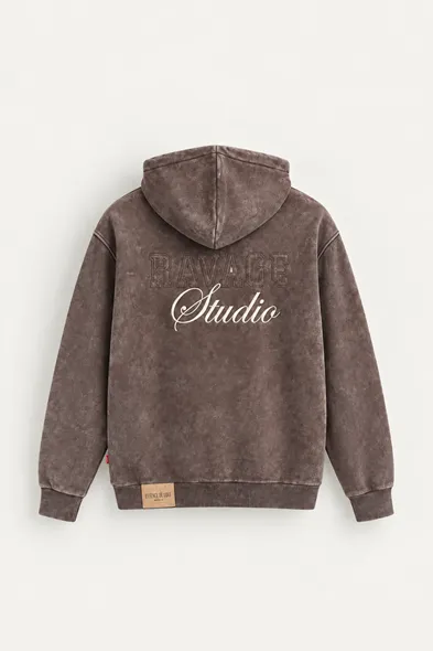 Ravage - Kahverengi - Kapüşonlu Çift Fermuarlı - Pamuklu Erkek Sweatshirt