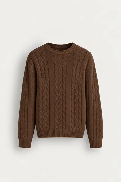 Otis - Kahverengi - Regular Fit Bisiklet Yaka - Erkek Kazak
